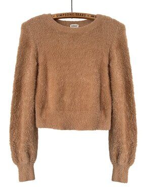 Aritzia Sunday Best Womens Fuzzy Crop Sweater Teddy Knit Camel Size XS